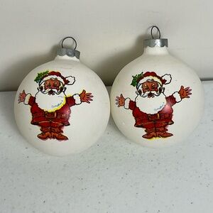 Set of 2 Vintage Rauch Ind Glass Christmas Ornament Santa Open Arms
